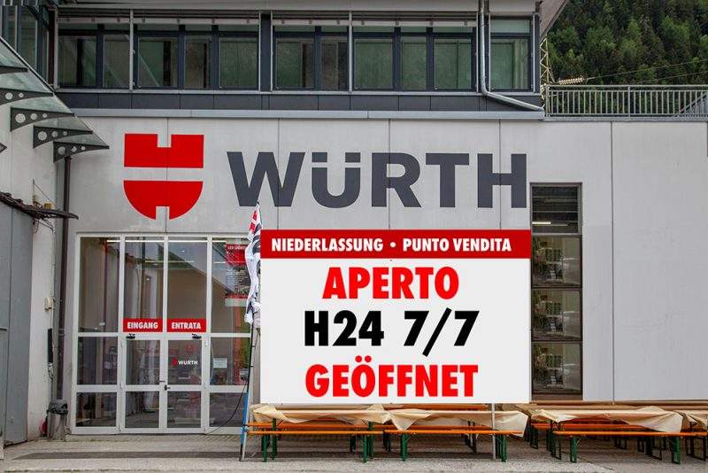 W&uuml;rth Italia, stores and delivery services open h24